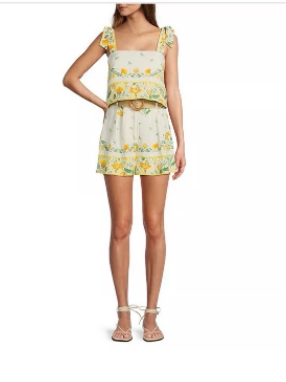 Simkin Style x ANTONIO MELANI Cream and Yellow Floral Ruffled Strap Two-Piece